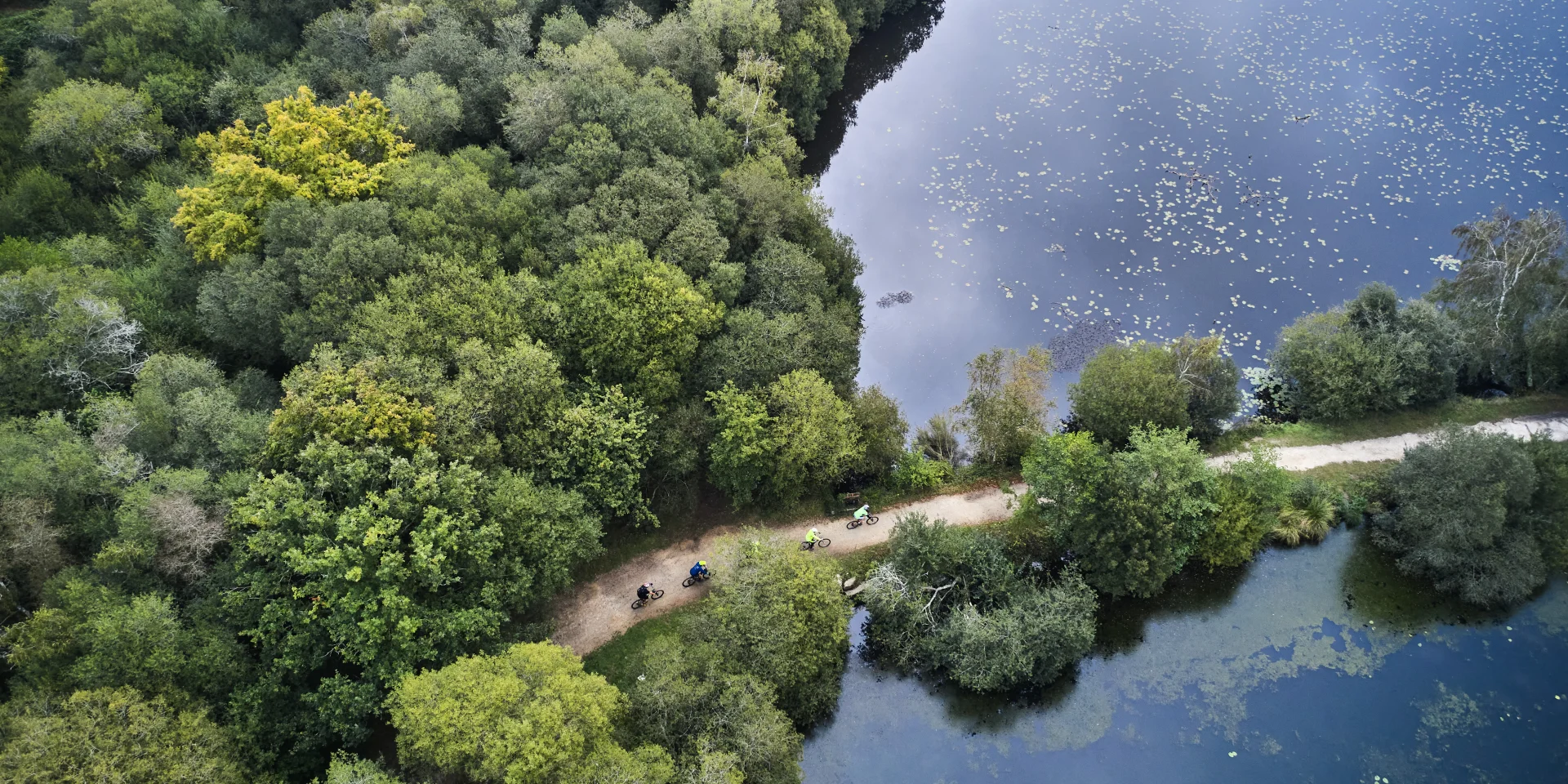 Vélos sur le sentier de randonnée de l'étang de la forêt à Brandivy, Landes de Lanvaux